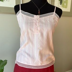 Express XS pink w/ burgundy pinstripe and lace silk camisole top